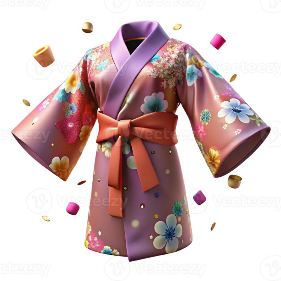 wonderful creative Japanese Yukata with Floral Print Isolated genuine png