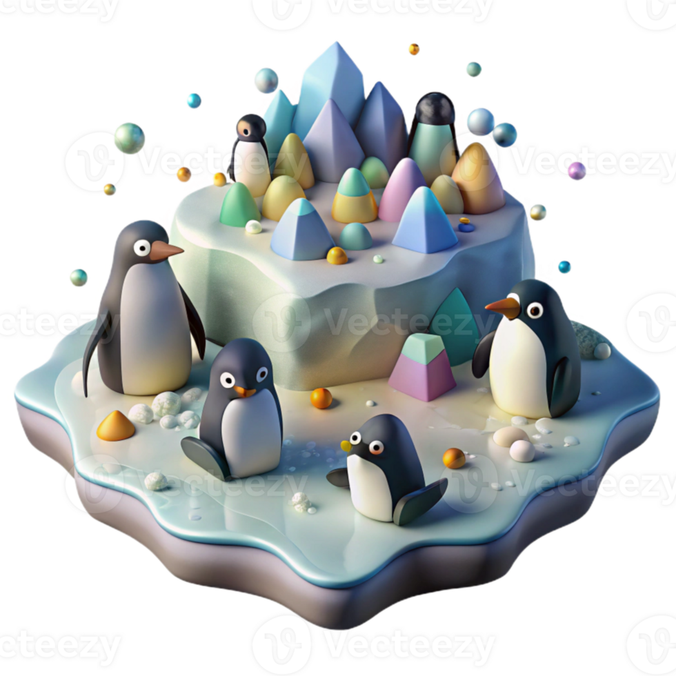 extraordinary artistic Penguin Colony on Ice Floe Cutout original png
