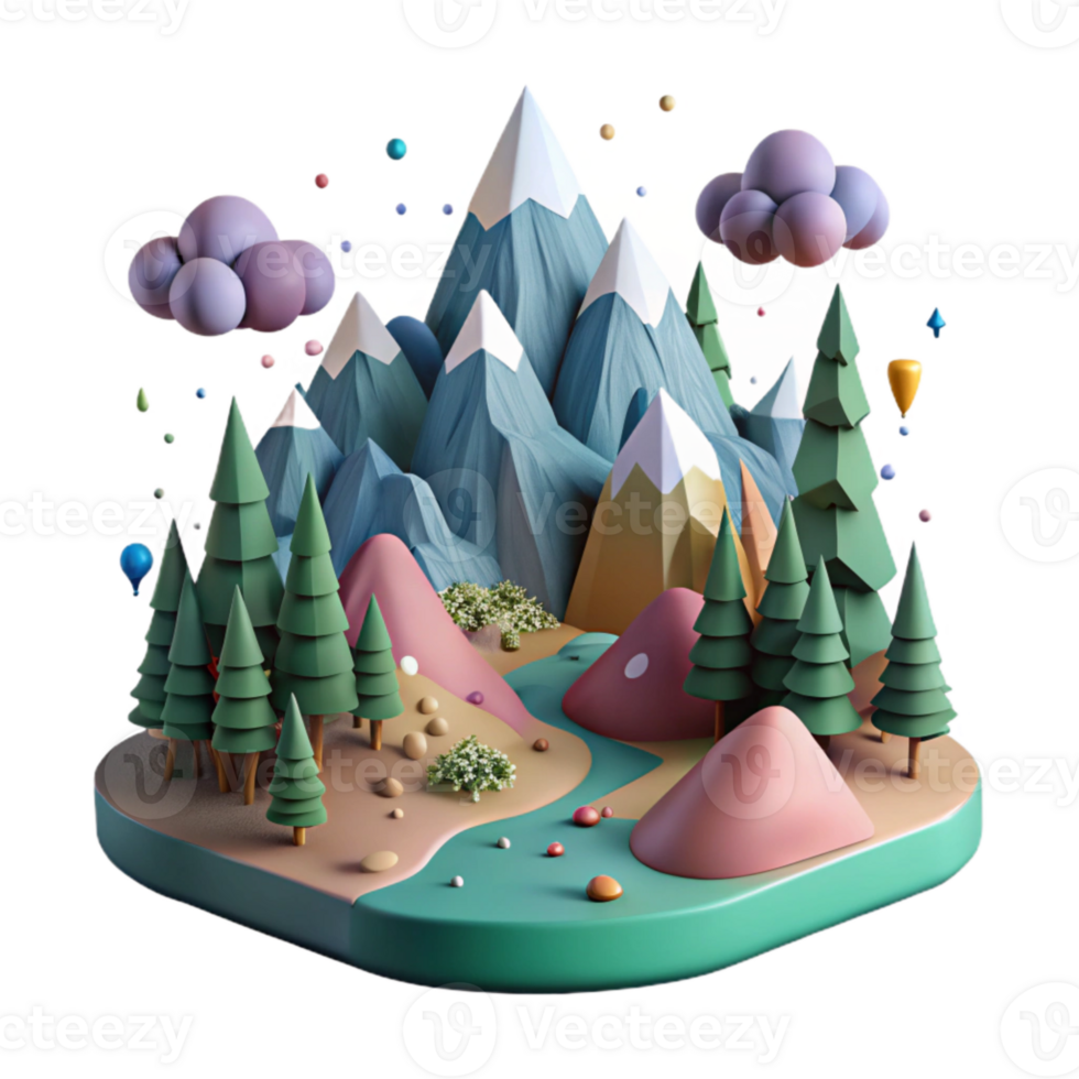 elegant creative Mountain Landscape with Forest Isolated with Dense Forest genuine png