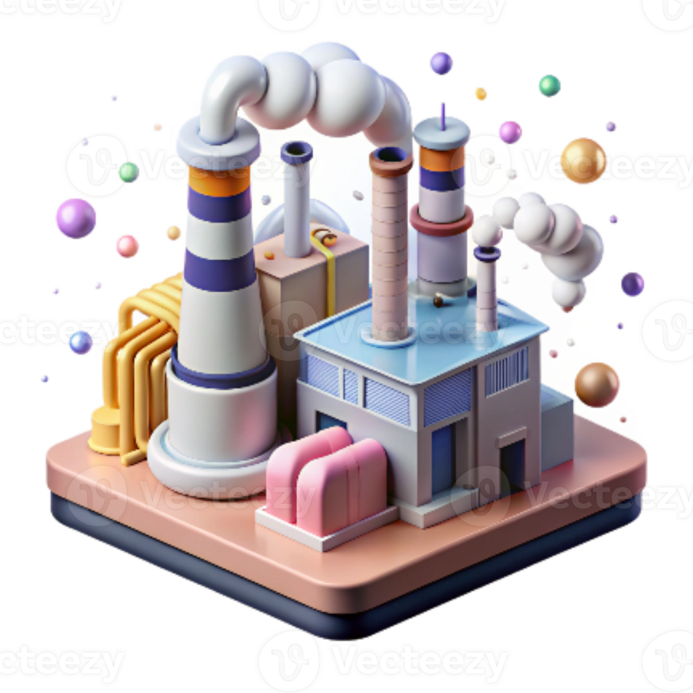 stunning minimalist Industrial Factory with Smoke Scrubbers Isolated Element premium png