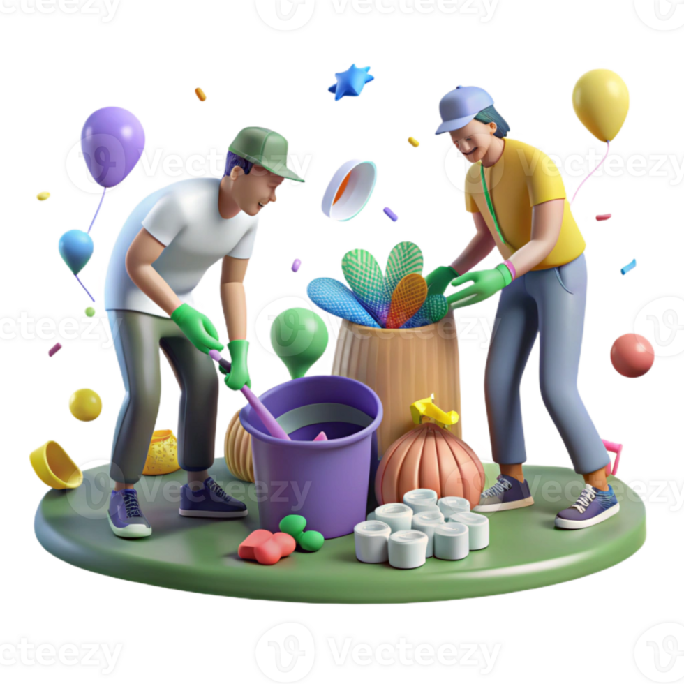 vibrant minimalist People Picking Up Litter in Park Transparent Background high resolution png
