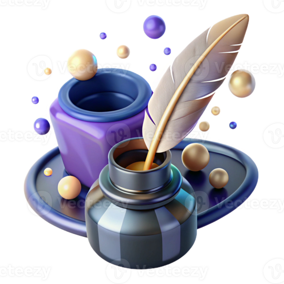 extraordinary creative Preserving Heritage Inkwell and Feather Pen Cutout Side View premium png
