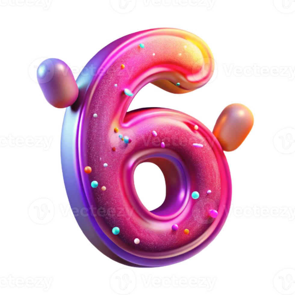 beautiful artistic Neon Glow Number 6 Isolated Pink original png