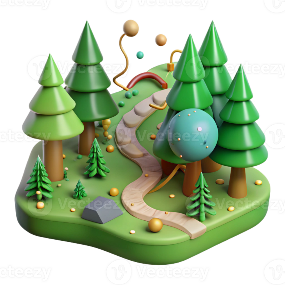 stunning contemporary Green Forest with Hiking Trail Isolated Background detailed png