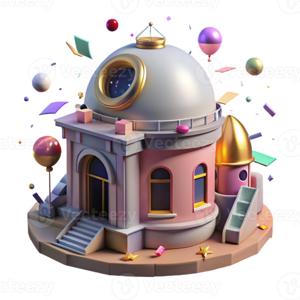 vibrant rustic Observatory Building Isolated with Night Lighting authentic png