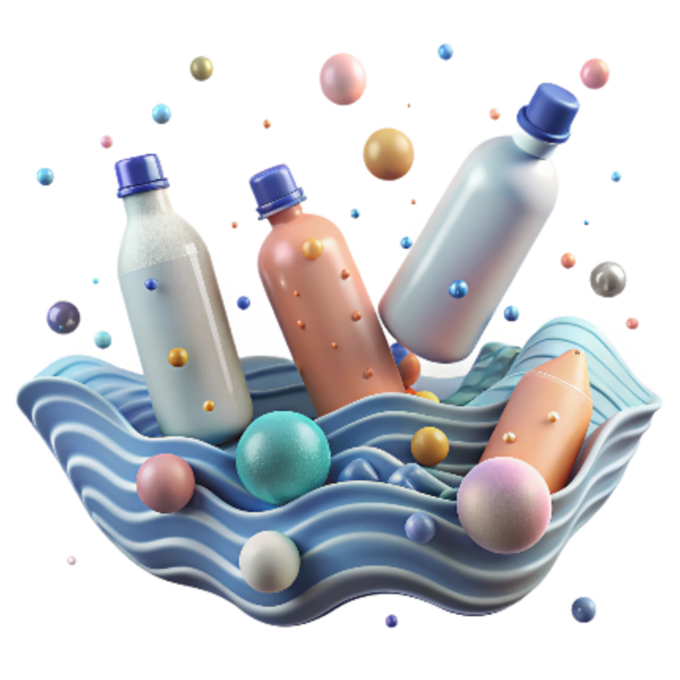 beautiful creative Plastic Bottles Floating in Ocean Isolated authentic png