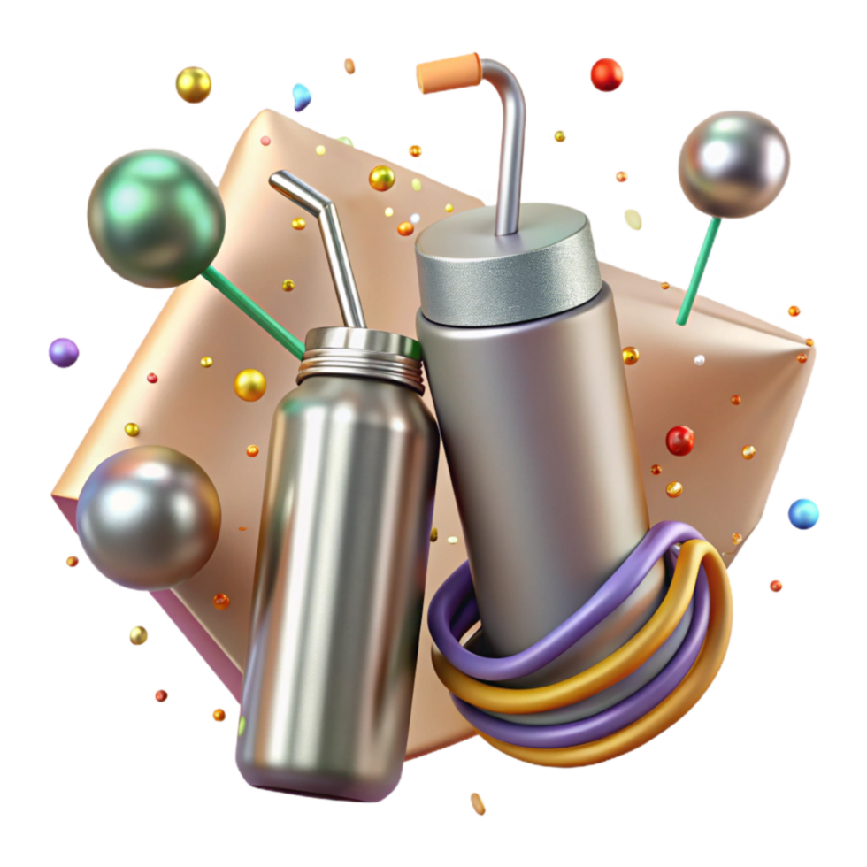 wonderful traditional Metal Straws and Reusable Water Bottle Isolated exclusive png