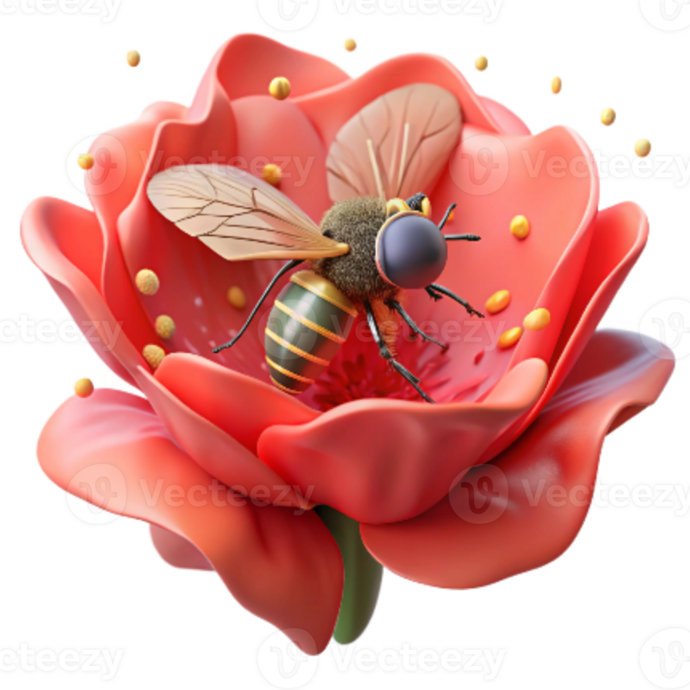 wonderful artistic Pollinator Insect on Red Poppy Cutout Image high quality png