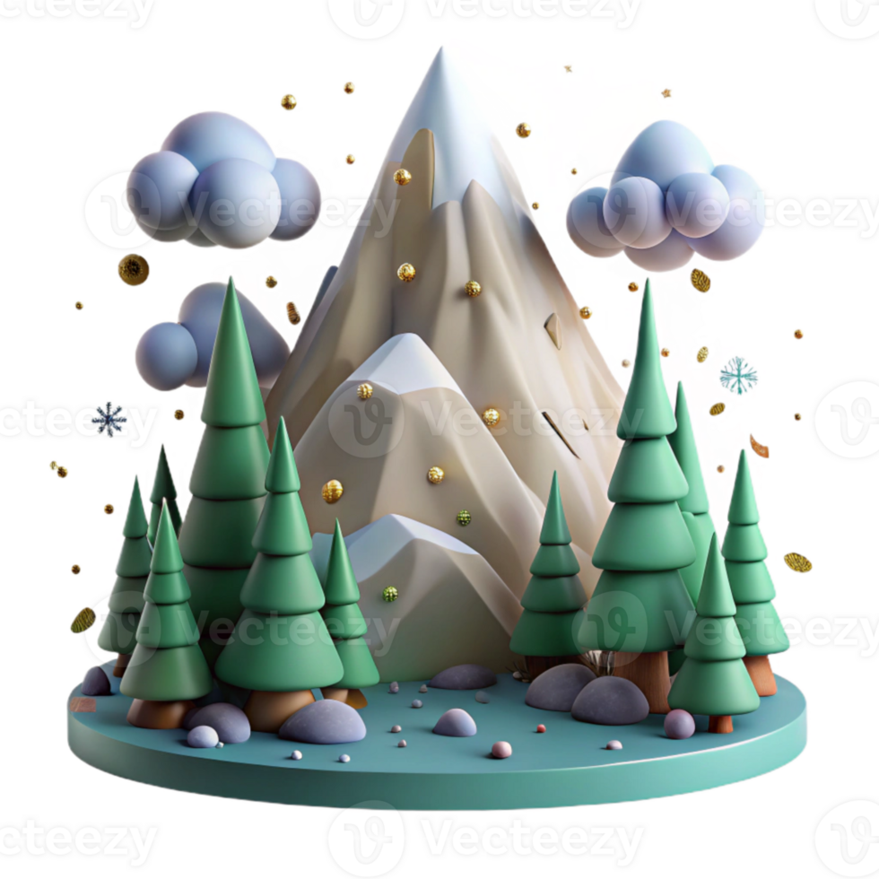 stunning abstract Mountain with Pine Trees with Transparent Background detailed png