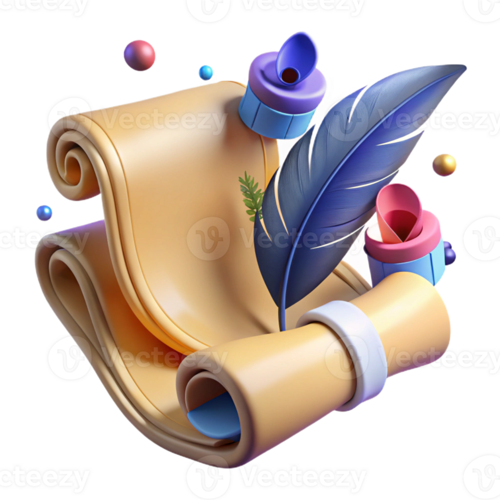 magnificent traditional Preserving Information Scroll and Quill Cutout original png