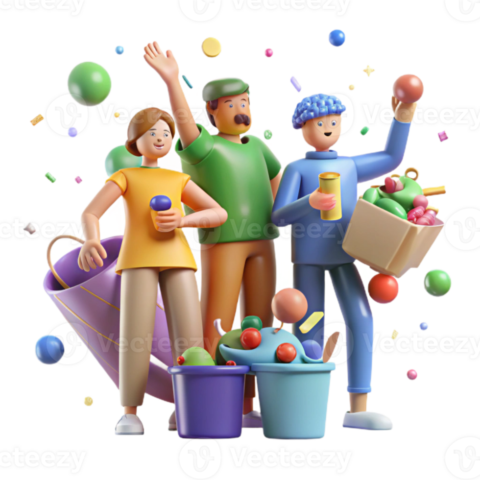dramatic modern Group of People Recycling Plastic Isolated Background high resolution png