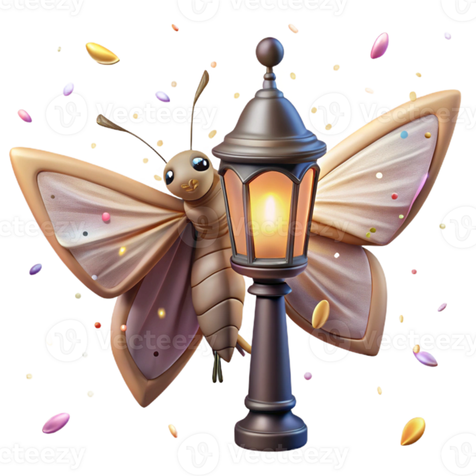 serene classic Moth Drawn to Streetlamp Transparent Background high resolution png