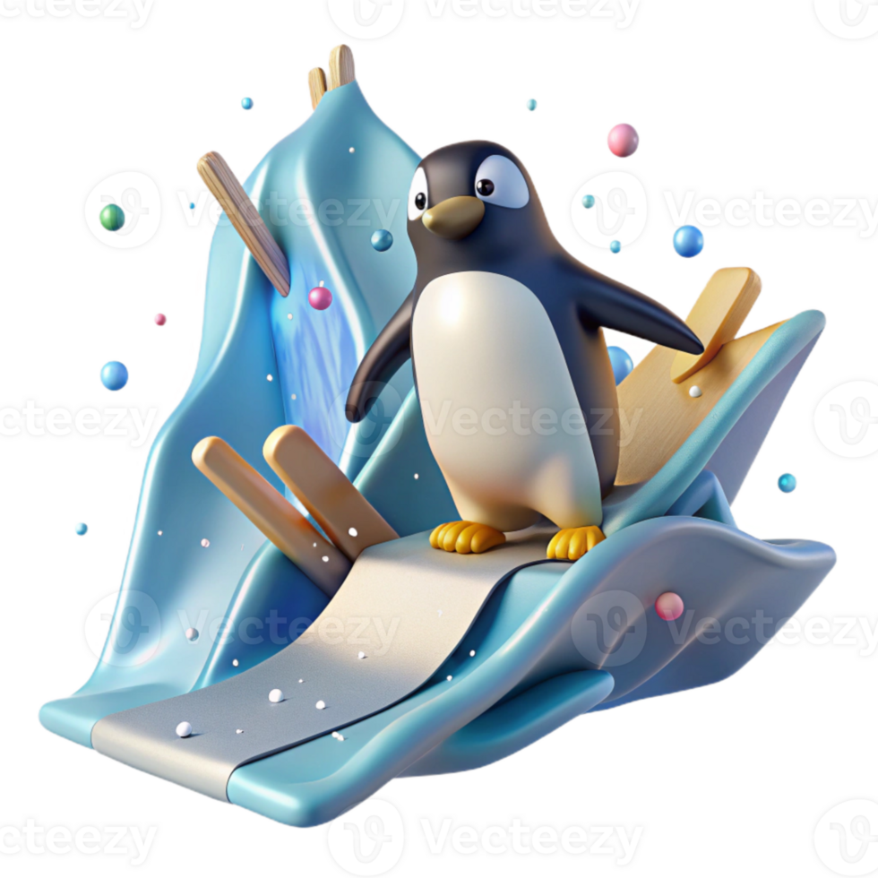 stunning vintage Penguin Migration Sliding Isolated Icy Slope Detail Transparent Background authentic png