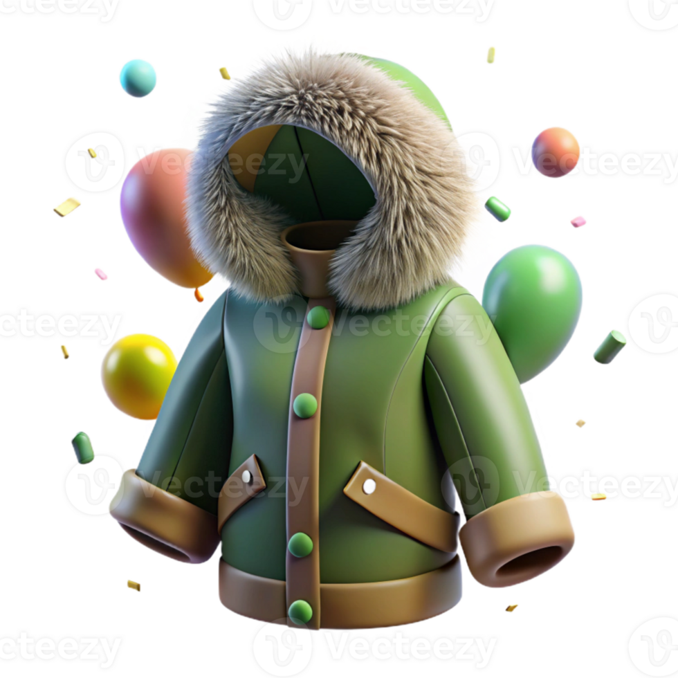 wonderful creative Olive Green Inuit Parka with Fur Hood Cutout Element detailed png