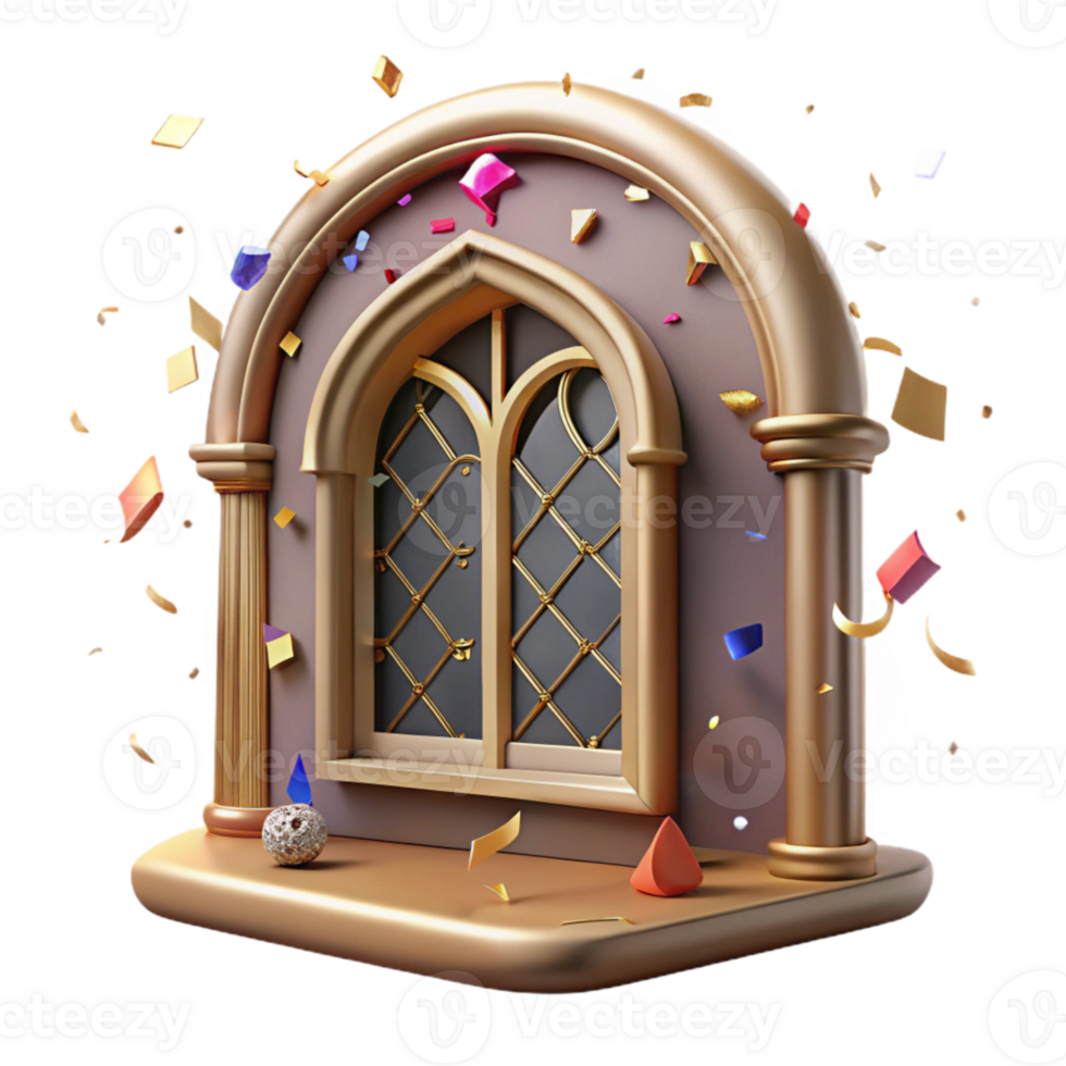 vibrant creative Historical Window Frame Cutout with Intricate Design Isolated exclusive png