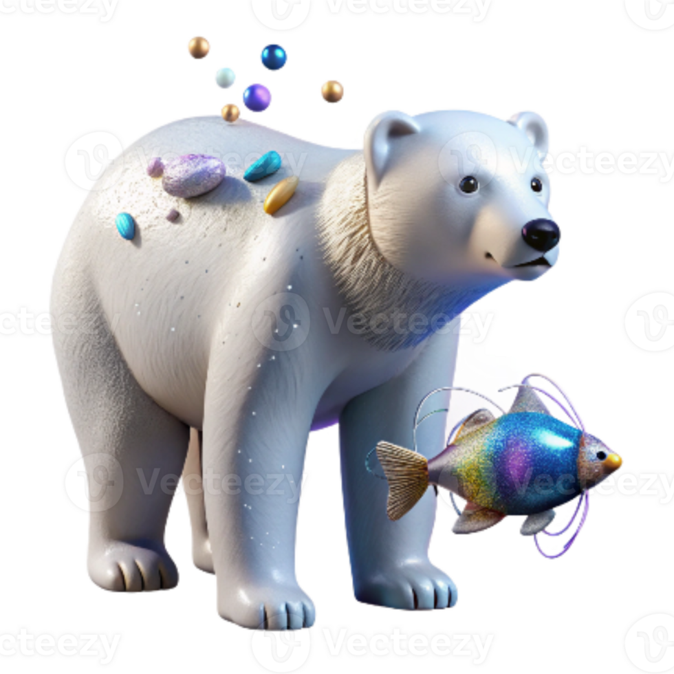 vibrant minimalist Polar Bear with Fish in Mouth Transparent Background genuine png