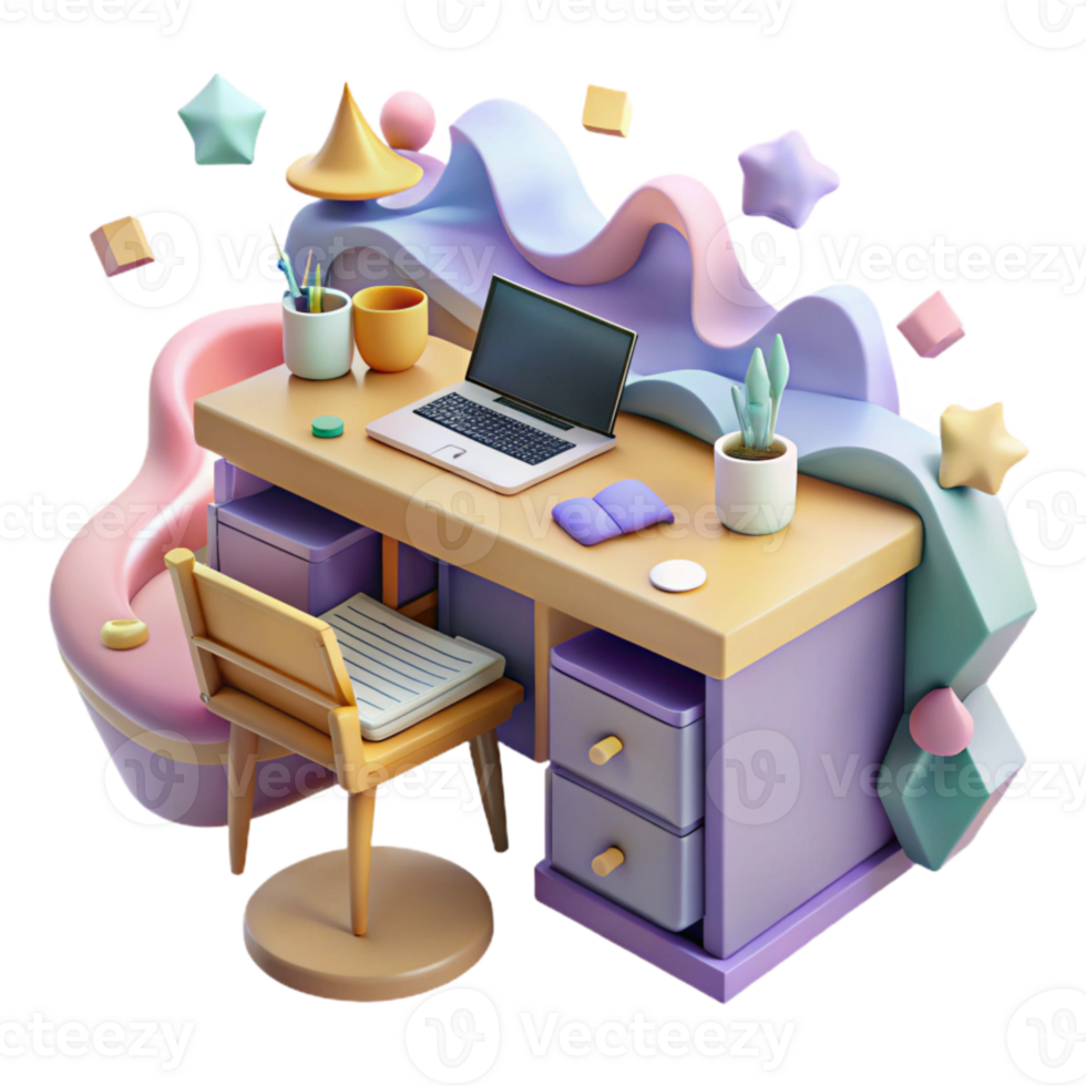 beautiful creative Modern Desk with Drawers and Keyboard Isolated detailed png