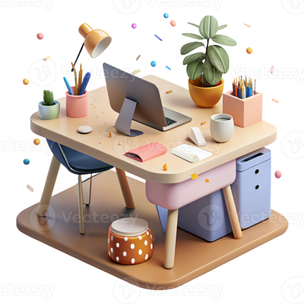 stunning artistic Modern Office Desk Collaboration Tools Transparent Background exclusive png