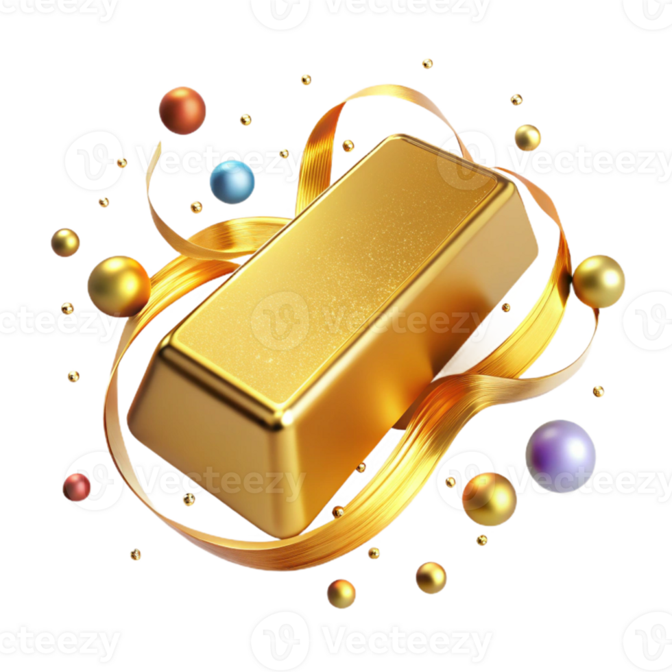 dramatic rustic Gold Bar Shiny Metal Surface with Transparent Background authentic png