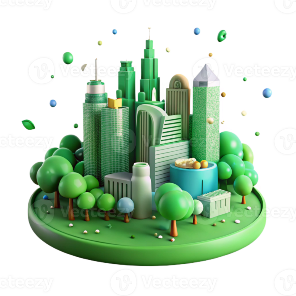 wonderful artistic Green City Skyline with Trees and Parks Isolated Cutout premium png
