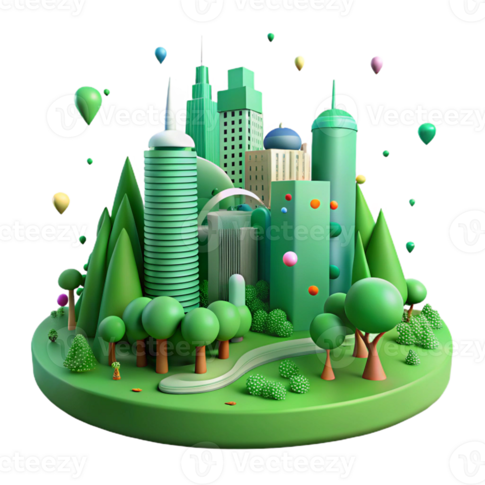 serene minimalist Green Cityscape with Trees Isolated high quality png