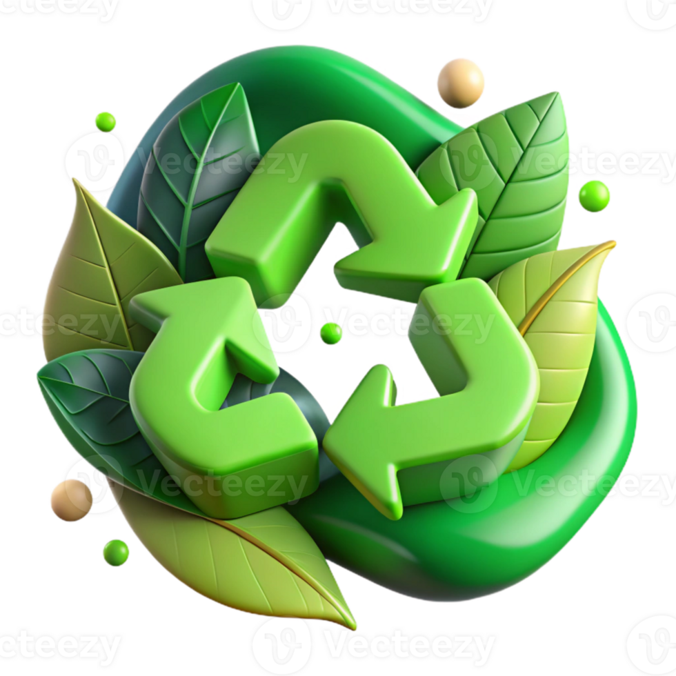 impressive classic Recycle Symbol with Leaves Green Tone Cutout high quality png