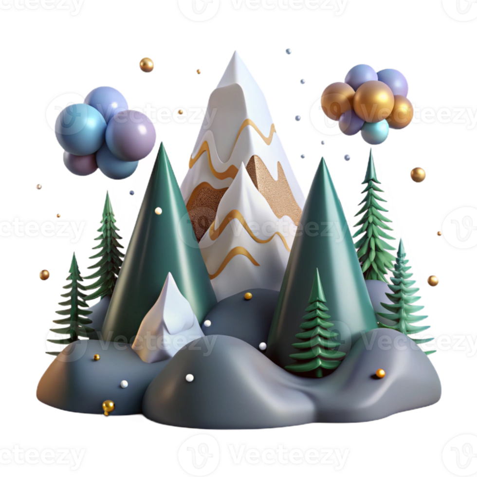 elegant artistic Mountain Silhouette with Pine Trees Transparent Element png