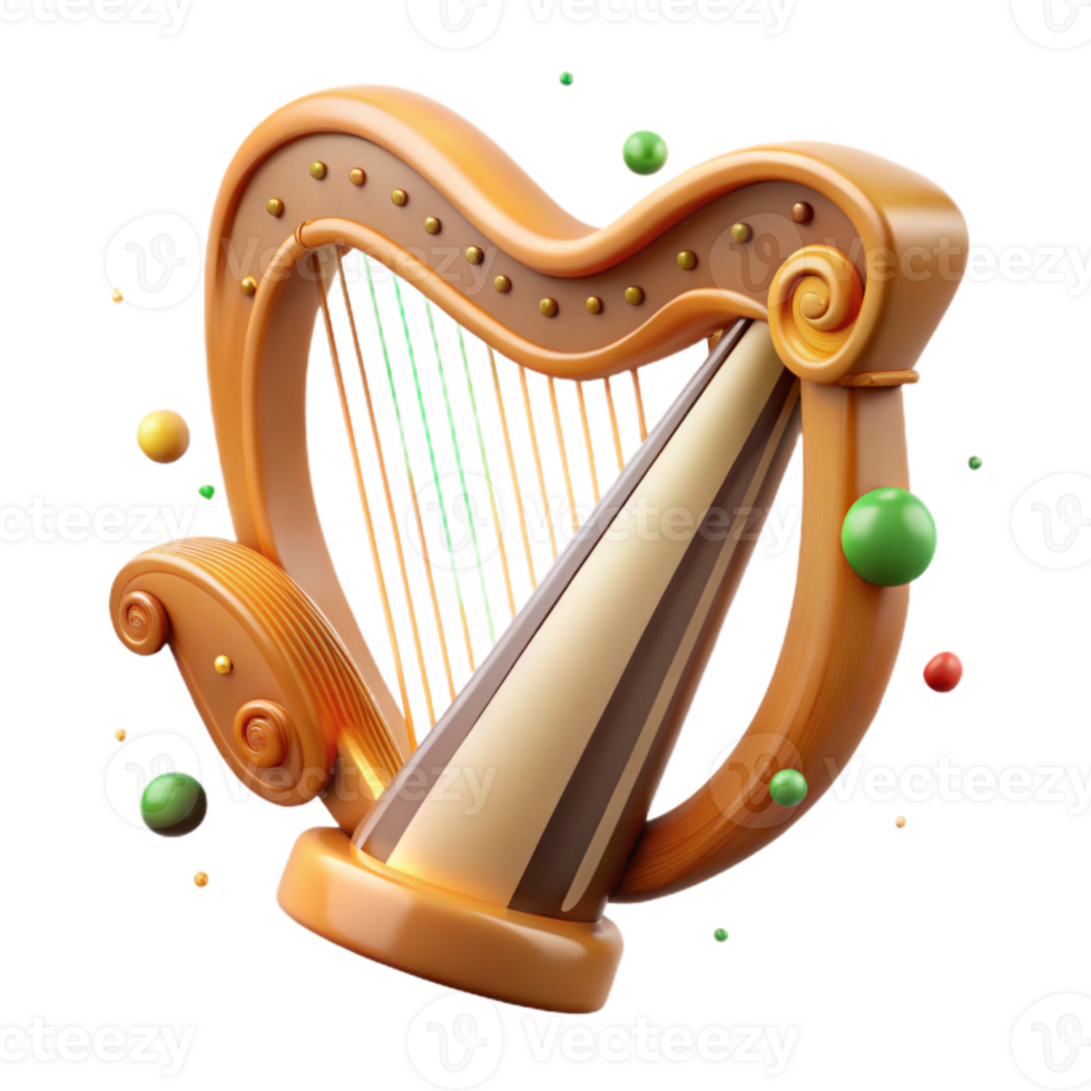 extraordinary traditional Irish Harp Celtic Design Wooden Frame Isolated Transparent Background authentic png