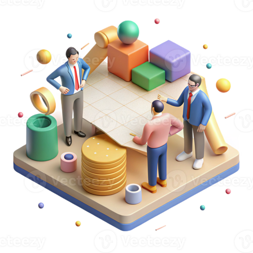 beautiful creative Isometric View Teamwork Meeting Cutout Isolated high quality png
