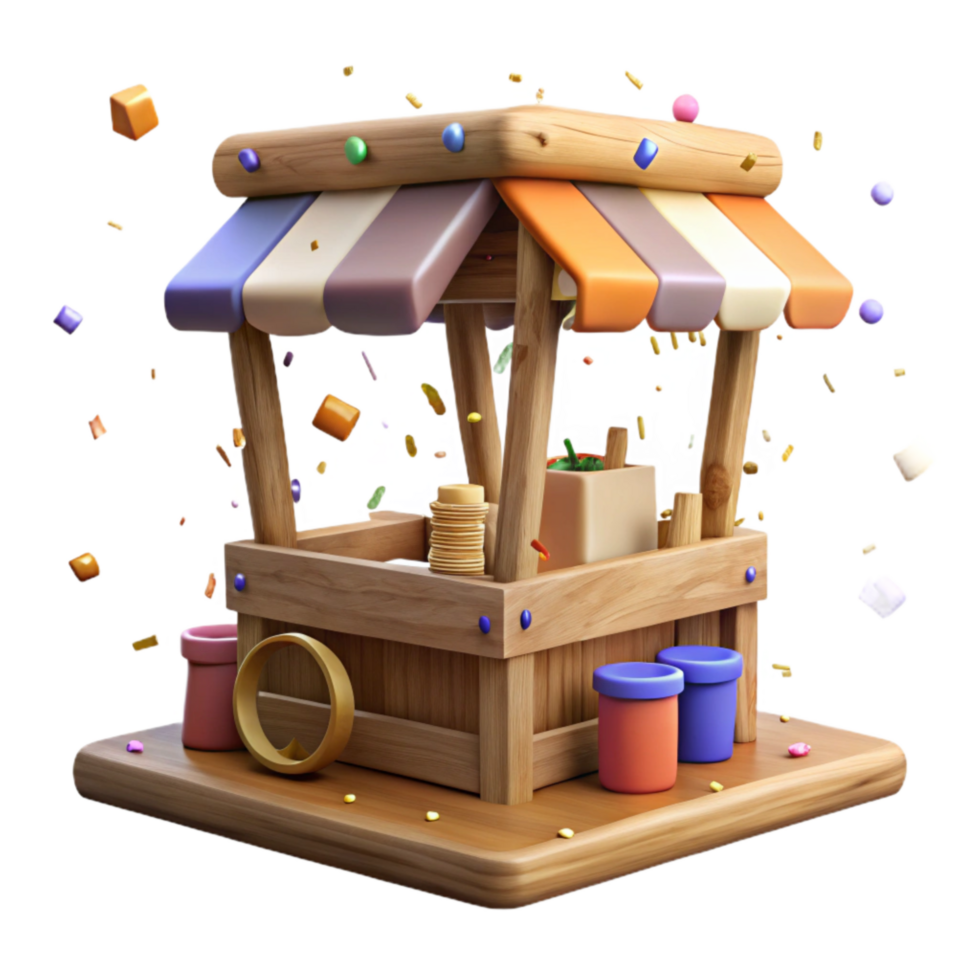 impressive minimalist Local Farmers Market Stall Wooden Construction Transparent Background high resolution png
