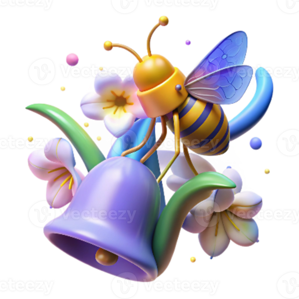 impressive creative Honeybee Gathering Nectar From Bluebell Transparent Background premium png