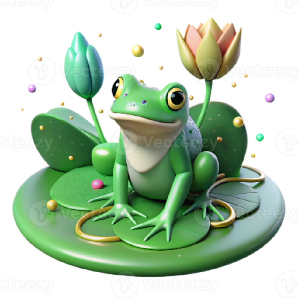 stunning creative Native Frog on Lily Pad Green Hues Transparent Background authentic png