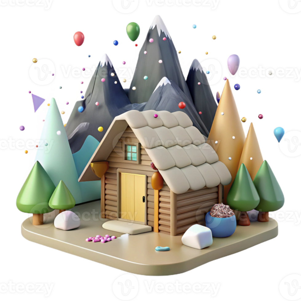 stunning creative Mountain Landscape with Cabin Isolated with Cozy Cabin genuine png