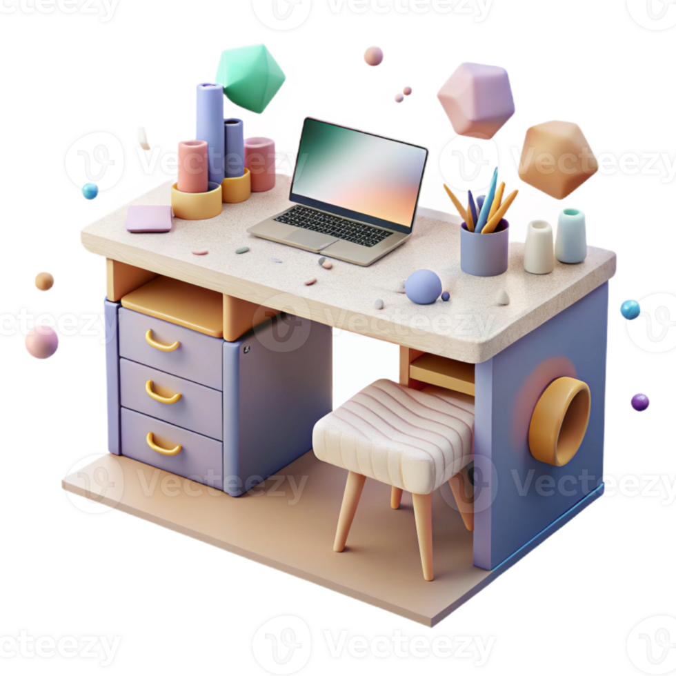 extraordinary classic Modern Desk with Drawers and Keyboard Isolated genuine png