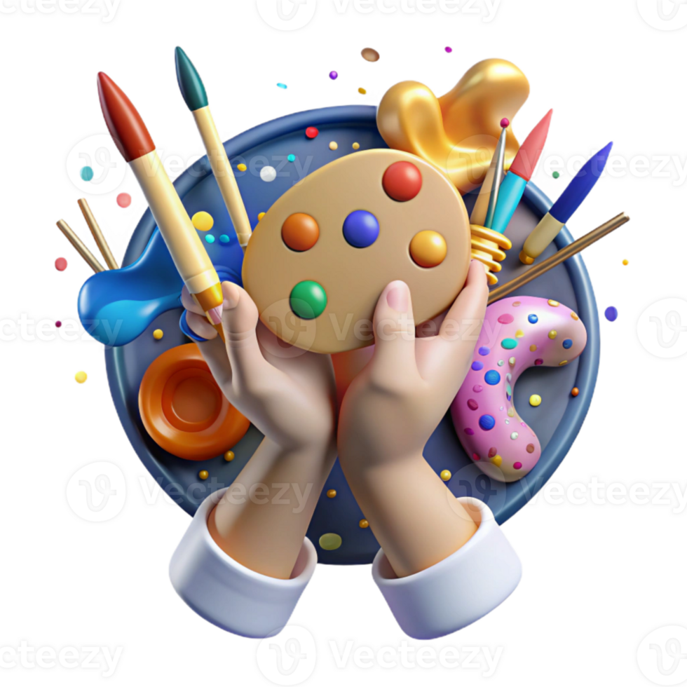 impressive modern Hands Holding Paintbrushes and Palette Transparent Background png