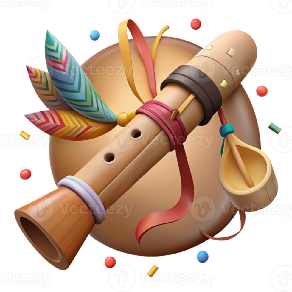 vibrant traditional Native American Flute Wooden with Feathers Cutout high resolution png