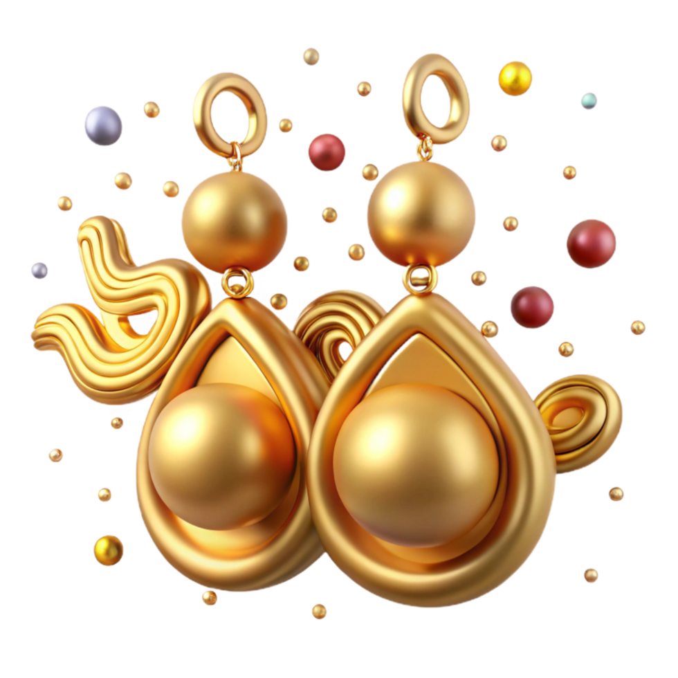 vibrant rustic Ornate Gold Earrings Isolated high resolution png