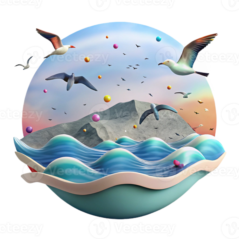 vibrant abstract Migrating Birds Over Ocean Cutout professional png