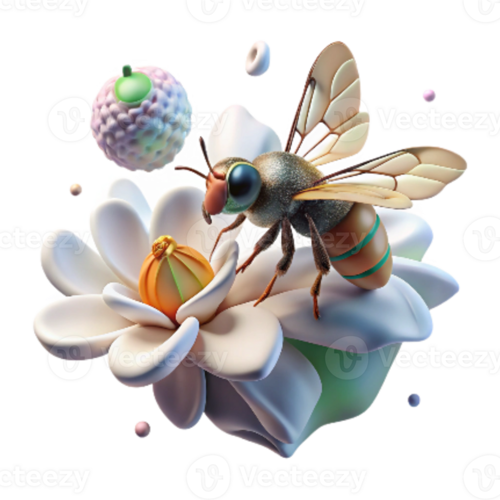 magnificent traditional Hoverfly Near White Flower Isolated Element detailed png