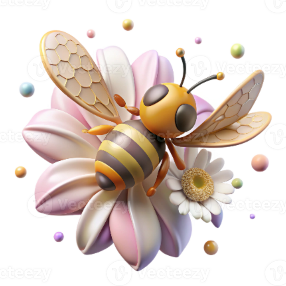 wonderful minimalist Honeybee Pollinating Flower Side View Cutout detailed png