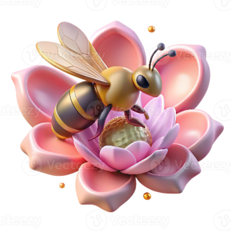 serene classic Honeybee Pollinating Pink Flower Transparent Background genuine png