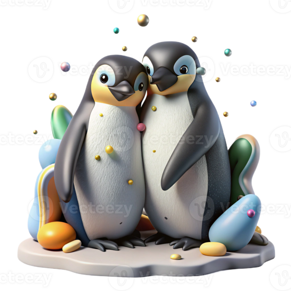 vibrant minimalist Penguins Huddling for Warmth Isolated Image png