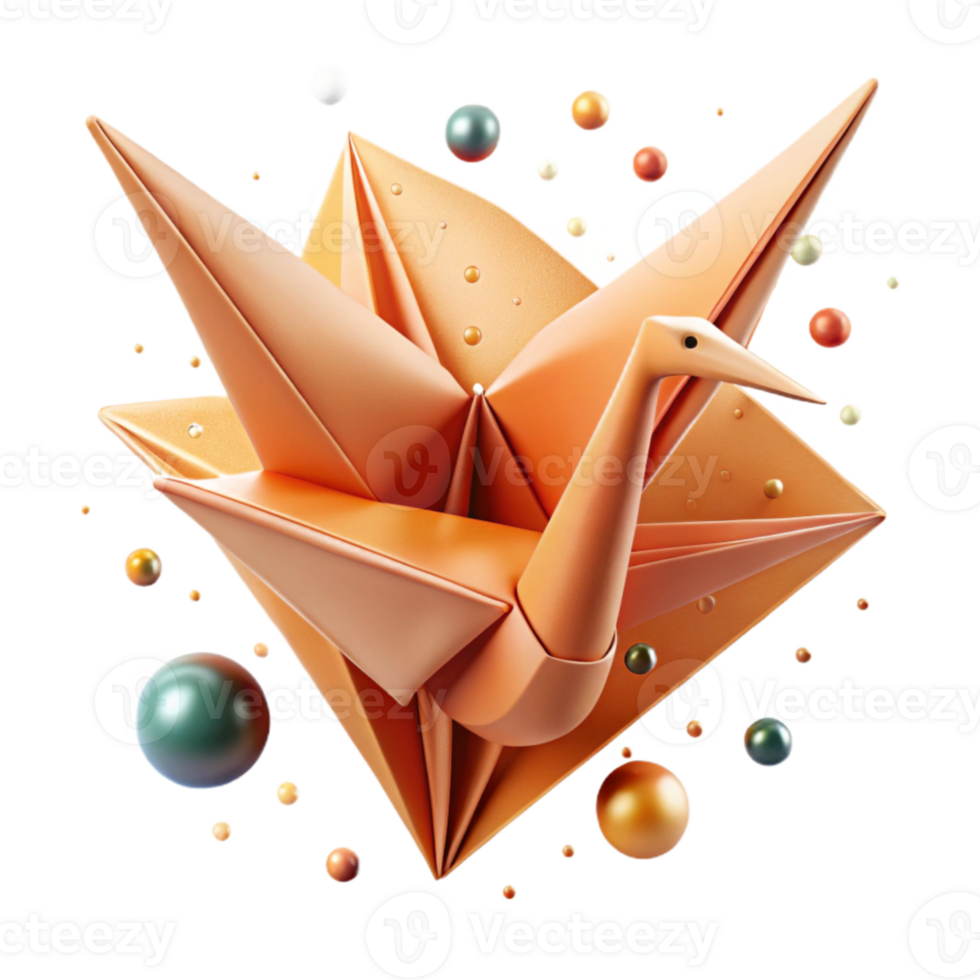 magnificent minimalist Orange Origami Crane Front View Cutout exclusive png