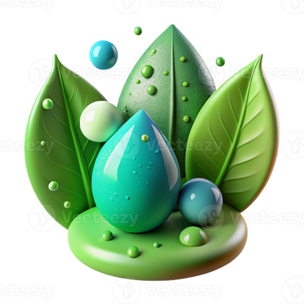 stunning modern Green Leaves Raindrops Macro Photography Isolated png