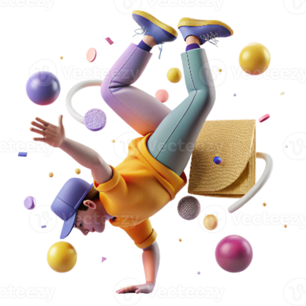 dramatic artistic Hip Hop Dancer with Handstand Isolated Transparent Background png