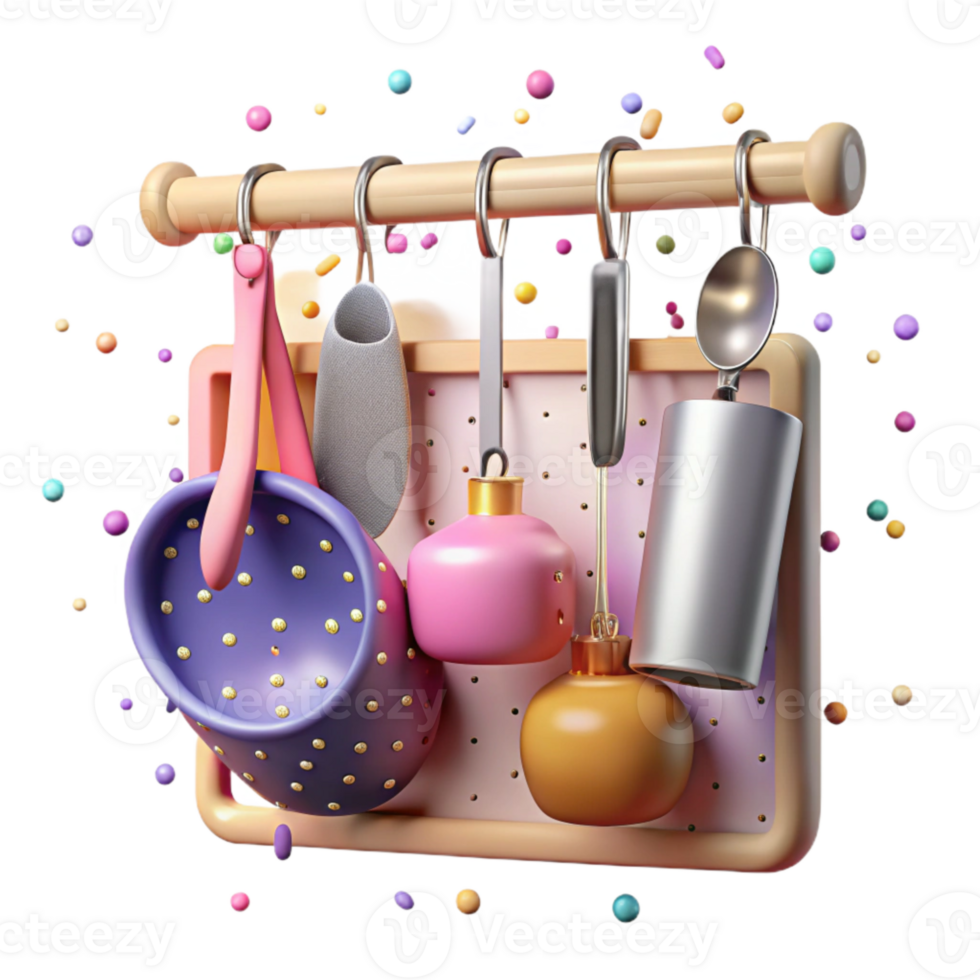 vibrant modern Kitchen Utensils on Hanging Rack Transparent png