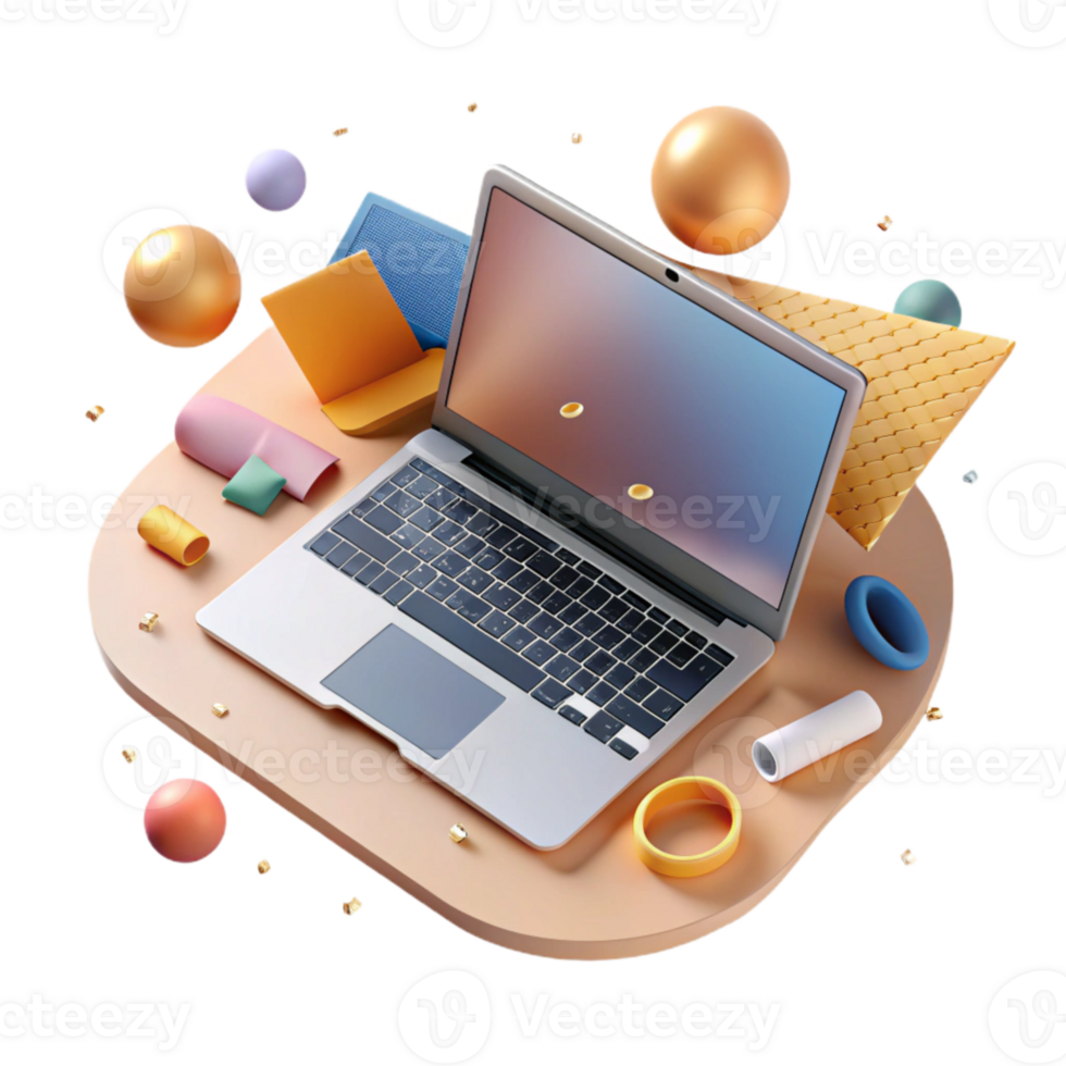 beautiful vintage Laptop with Open Screen Top View Cutout authentic png
