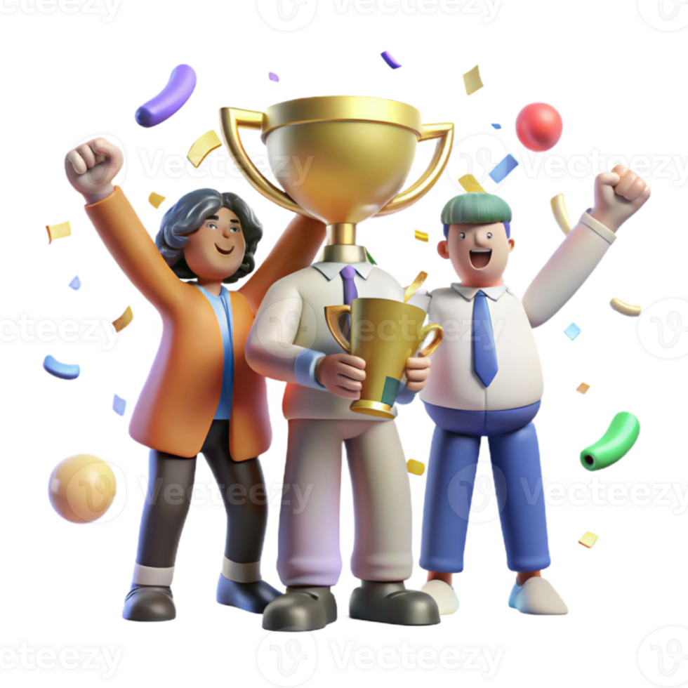 dramatic modern Group Holding Trophy Achievement Symbol Transparent Background detailed png