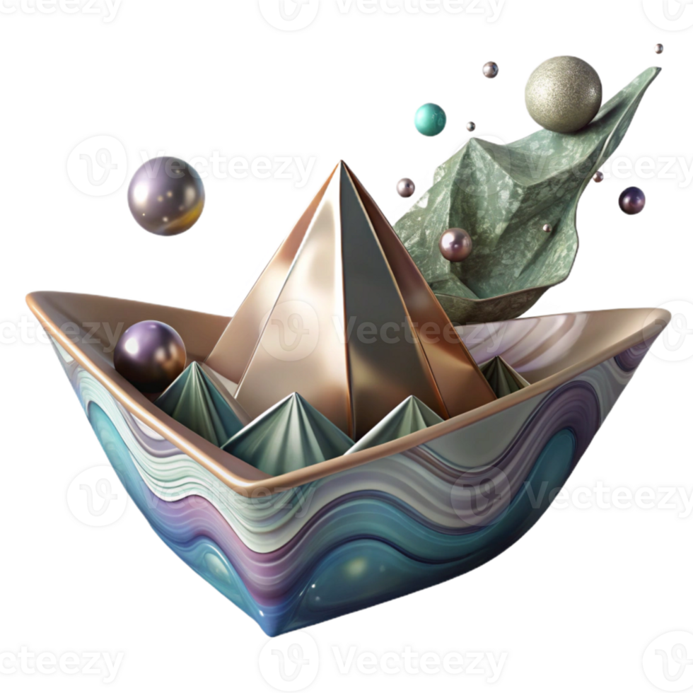 elegant rustic Origami Paper Boat Floating on Water Isolated Element genuine png