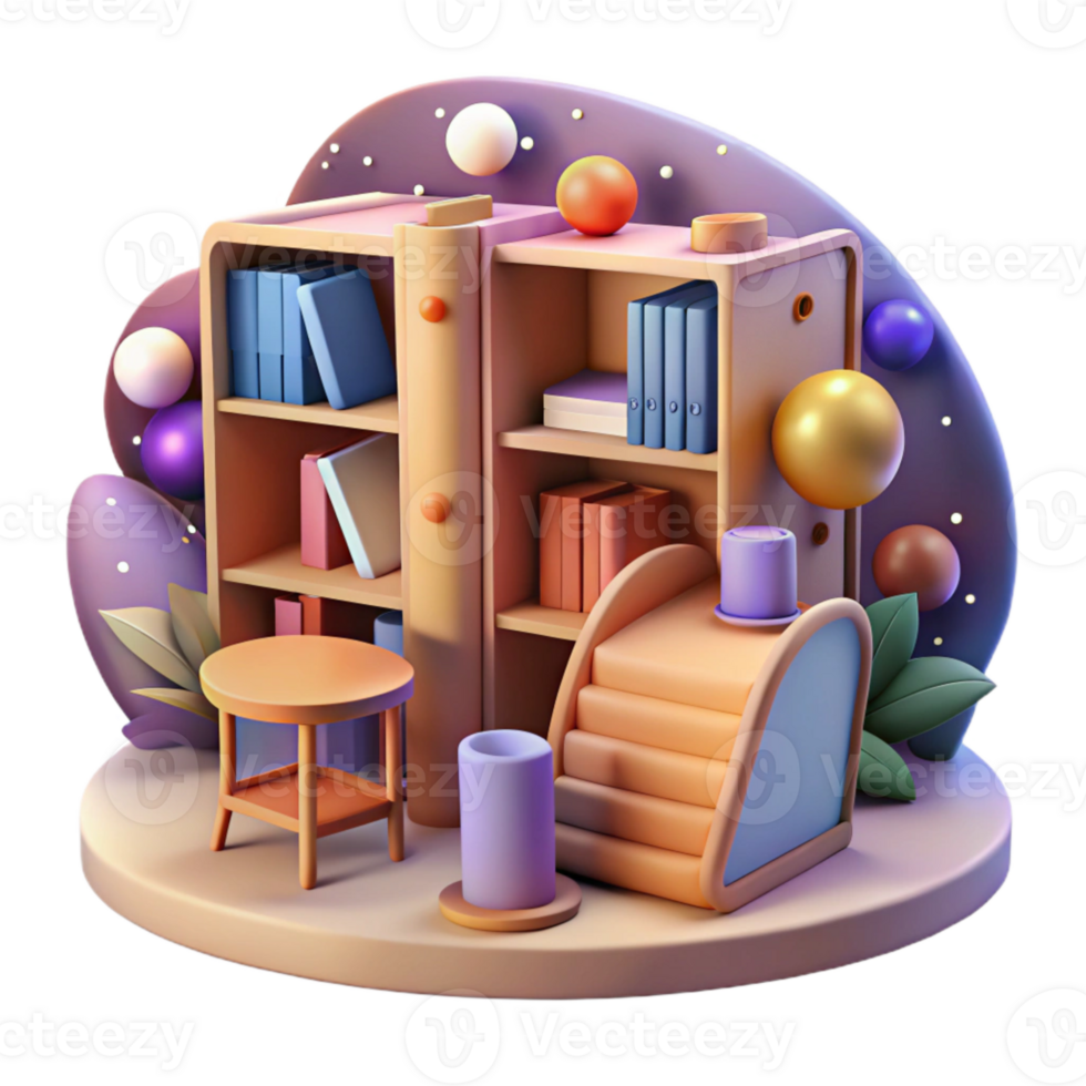 magnificent abstract Quiet Library with Bookshelves Isolated original png